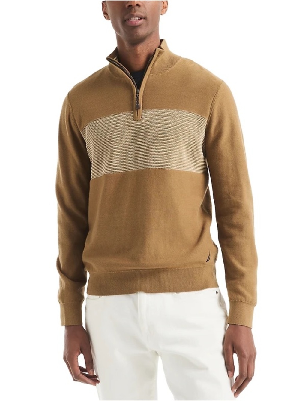 NWT Nautica Butternut Brown Tan Quarter Zip Pullover Sweater Textured XXL